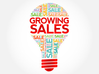 Growing Sales bulb word cloud, business concept background