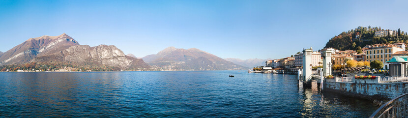Fototapeta na wymiar Panoramic view of Bellagio. Lake and mountains. Como Lake, Italy
