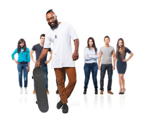 Obraz premium black man with a skateboard
