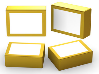 Gold paper box packaging with white label