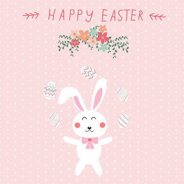 Happy easter with rabbits and eggs vector illustration EPS10.