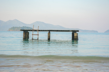 Wooden pier sea platform on koh wai island, Trat, Thailand