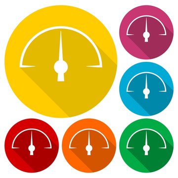 Pressure gauge - Manometer icons set with long shadow