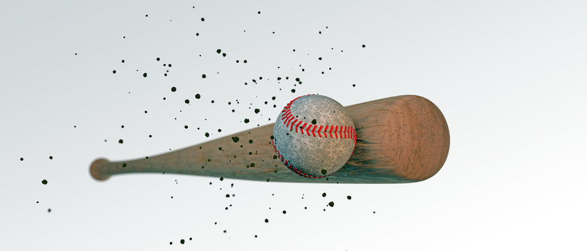wooden baseball bat hitting a ball