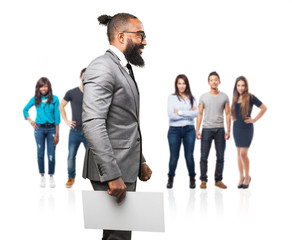 Obraz premium business black man holding a banner