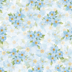 Forget me not vector seamless pattern. Watercolor hand drawn background.