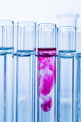 Laborgläser bei Versuch in Chemie Labor
