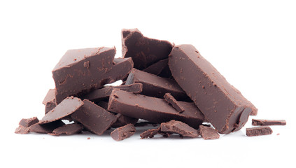 Broken chocolate bar on a white background
