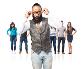 Obraz premium business black man holding his glasses