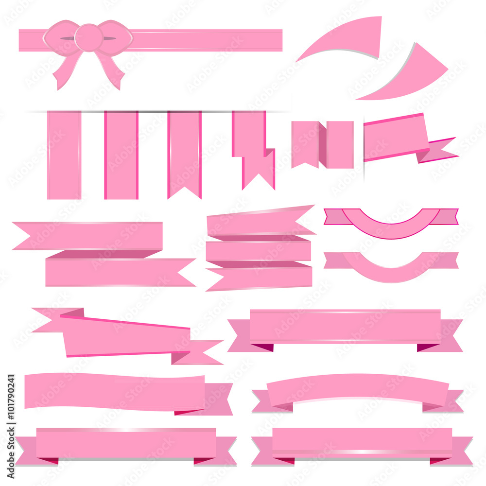 Wall mural cute pink ribbons set isolated on white background