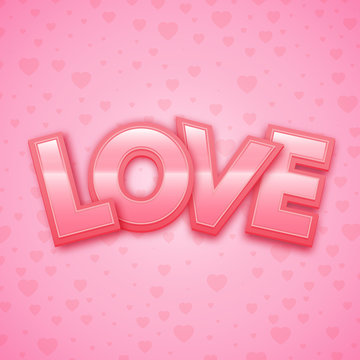 Love word on heart background, vector illustration
