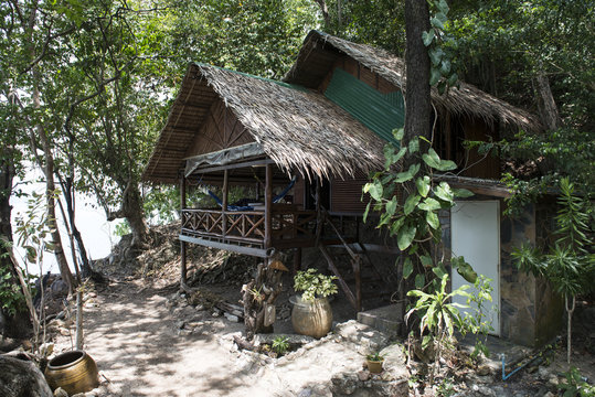 Bungalow o casa tradicional Tailandesa en la jungla. Tailandia