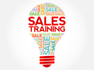 Sales Training bulb word cloud, business concept background