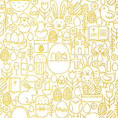 Thin Line Gold Happy Easter Seamless Pattern