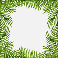 Fototapeta premium Palm leaves background. Tropical greeting card.