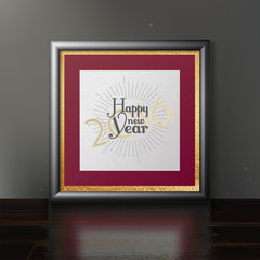 greeting card in metal frame standing on the shelf, vector illustration