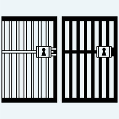 Prison, jail. Isolated on blue background. Vector silhouettes