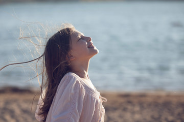 portrait of a girl on the sea