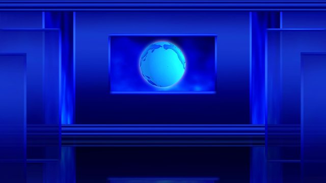 Virtual Studio - Blue Earth / Blue Glass Virtual Studio with rotating Earth & abstract clouds in background (looping). 4k