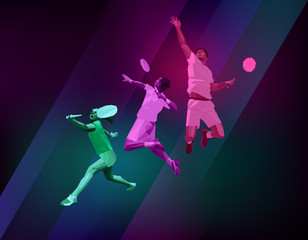 Sports poster with badminton players - obrazy, fototapety, plakaty