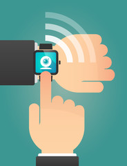 Hand pointing a smart watch with a web cam