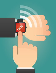 Hand pointing a smart watch with a broken chain