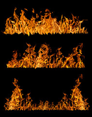 set of three orange flame strips on black