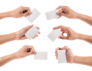 collection of hand holding paper isolated on white background