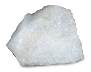 Mineral quartz isolated on white. Quartz is the second most abundant mineral in the Earth's continental crust, after feldspar. Quartz crystals have piezoelectric properties. 