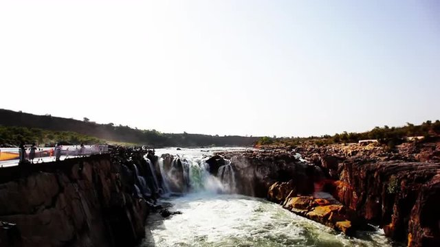 Locked-on shot of a waterfall, Jabalpur, Madhya Pradesh, India