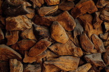 Closeup of wood chip path covering. Suitable for backgrounds or fills.
