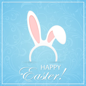 Blue Easter background with rabbit ears