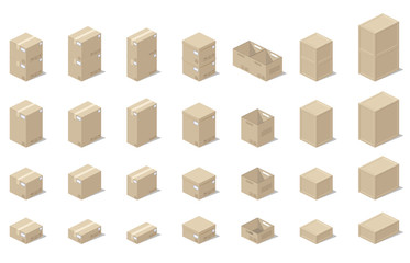 Icons 3d boxes, realistic style of vector graphics, an isometric view.