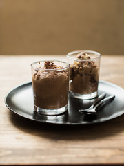 Vegan chocolate mousse from tofu in a glass
