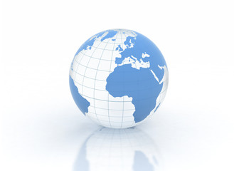 Fototapeta na wymiar Glass blue world globe on white background