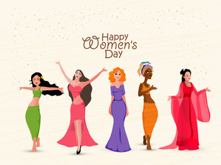 Obraz na płótnie Canvas Different culture girls for Women's Day celebration.