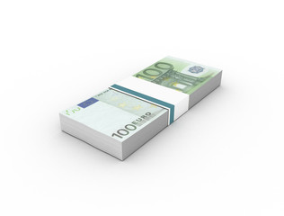 100 euro banknotes (bills) bundles isolated on white background