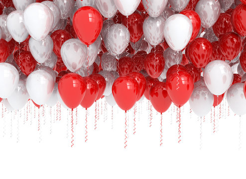 Fototapeta Rising red and white party balloons 