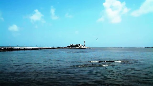 Locked-on shot of a mosque, Haji Ali Dargah, Worli, Mumbai, Maharashtra, India