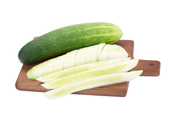 Cucumber and slices on white background