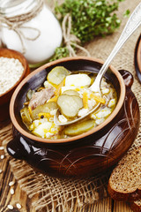 Soup with pickles and barley