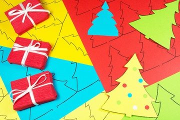 Colorful paper with print and gifts