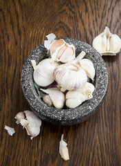 Garlic in a marble mortar