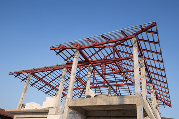 structural steel beam on roof of building residential constructi