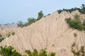 Badlands landscape, formed by deposition and erosion by wind and water