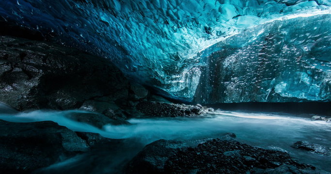 Blue Ice cave scene inside a glacier planning slide
