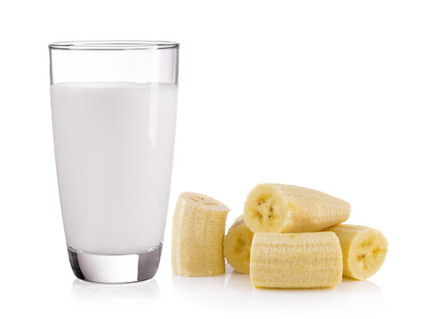 Banana And Milk On White Background