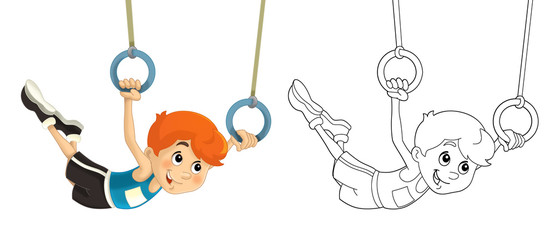 The kid training - acrobatics - coloring page - isolated - illustration for the children