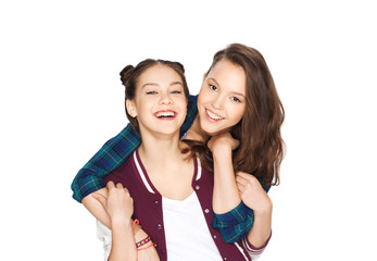 Fototapeta na wymiar happy smiling pretty teenage girls hugging