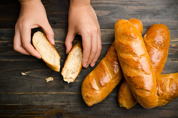 Fresh bread on wooden background,ready to eat